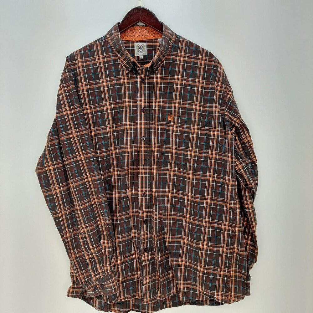 Cinch Men's XL Plaid Button-Up Shirt Rodeo Cowboy Long Sleeve Brown